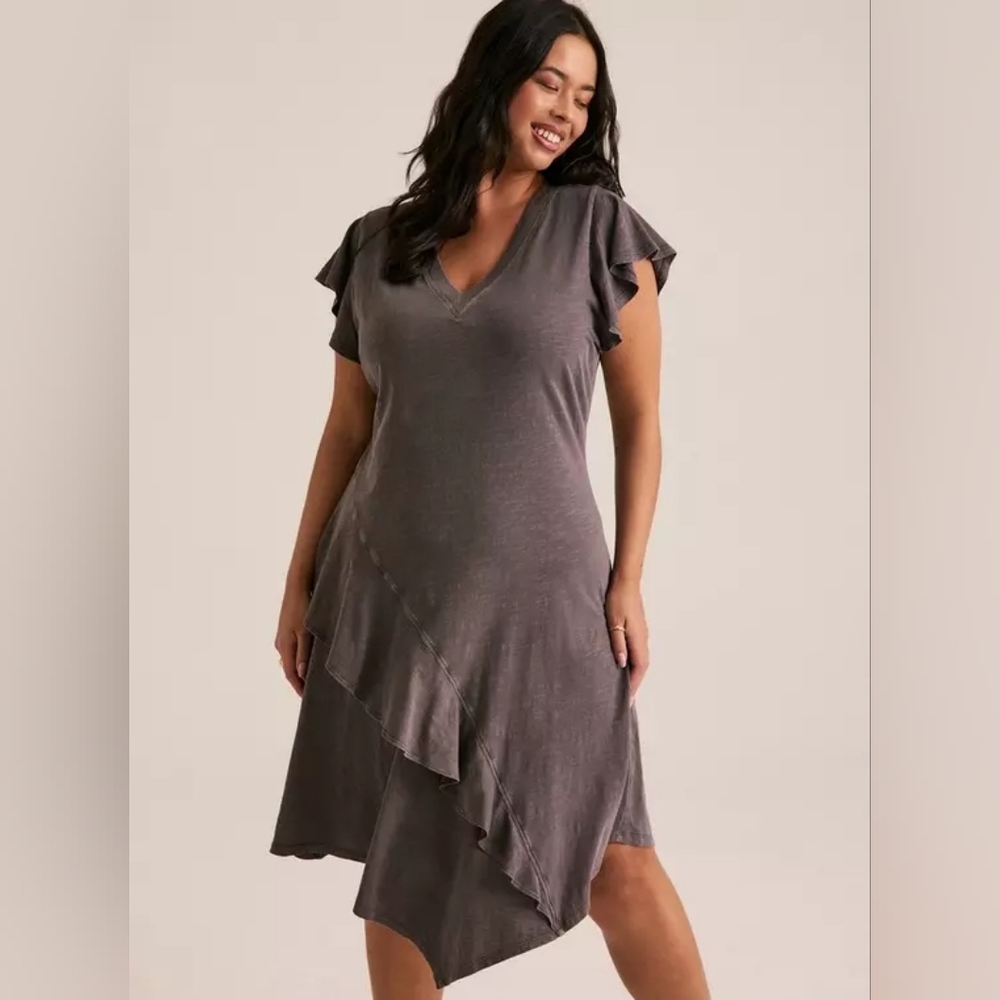 Torrid Festi Boho Neutral Ruffle Detail Cotton Midi Dress Plus Size 3X Nwt